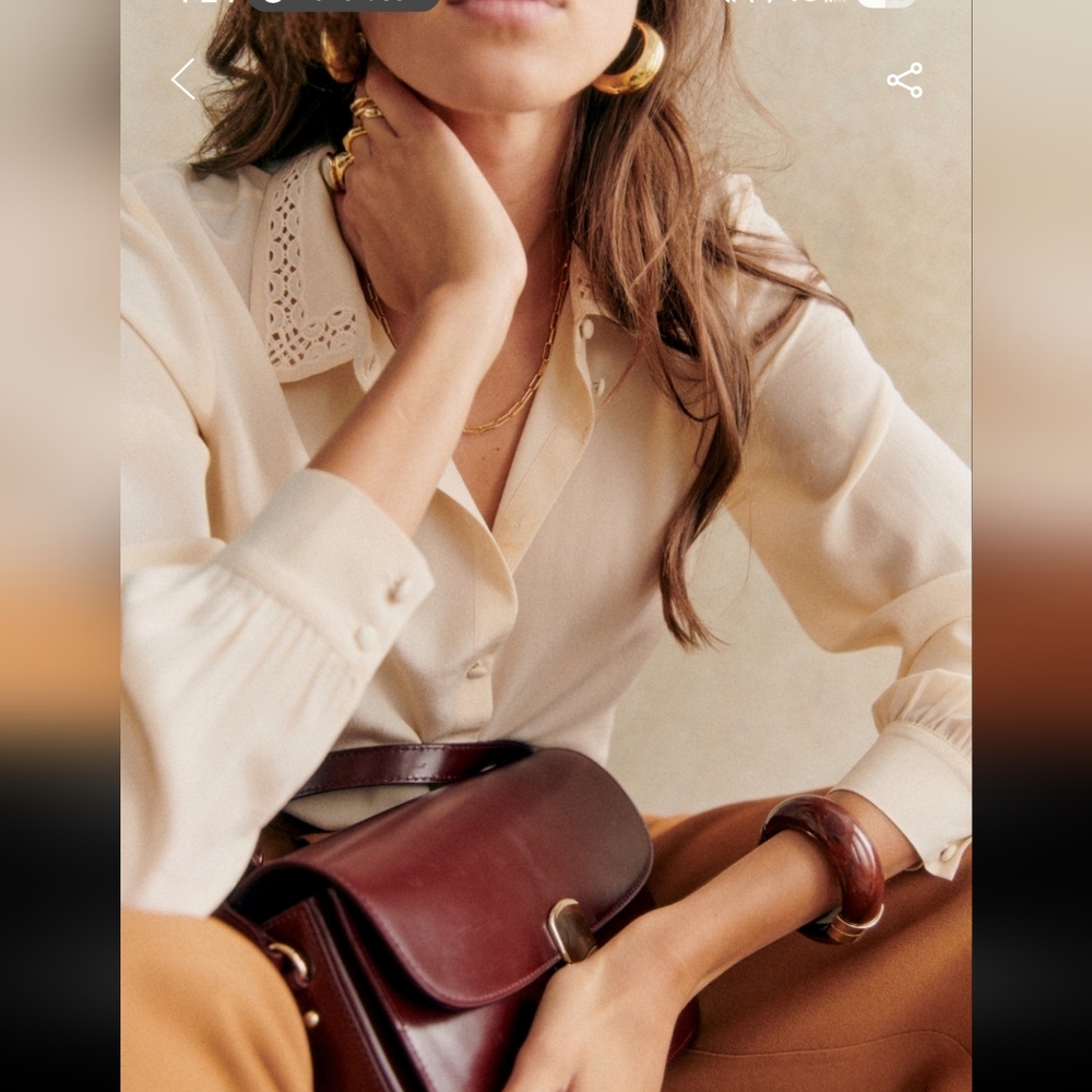 Sezane Vito Rosey Beige 100% Silk Shirt - Picture 4 of 14